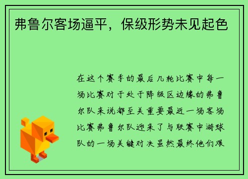 弗鲁尔客场逼平，保级形势未见起色